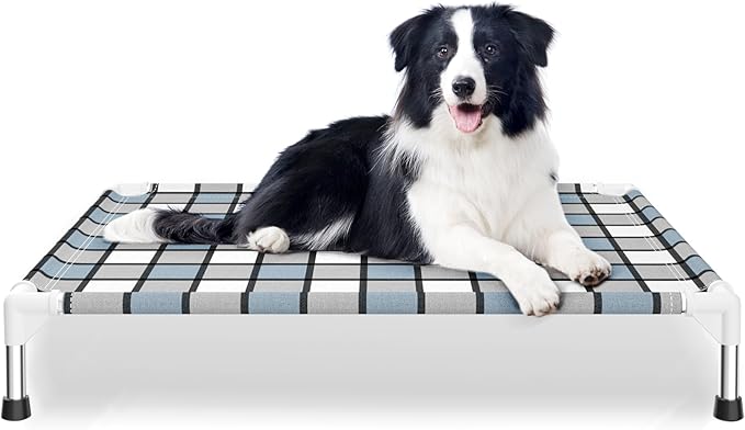 Caghash Elevated Outdoor Raised Dog Bed, Lifted Dog Cot for Medium Pet | Breathable Fabric Dog bed for Indoor & Outdoor, Stainless Steel, Anti-Slip Pet Bed