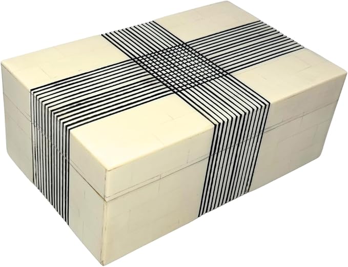 Perilla Home ﻿Home Decor Decorative Storage Wooden Box Small Wooden Organizer Tool Stash Card Craft Trinket Memory Keepsake Jewelry Box for Men and Women, Thin Line, Gifts For All Black & Off White