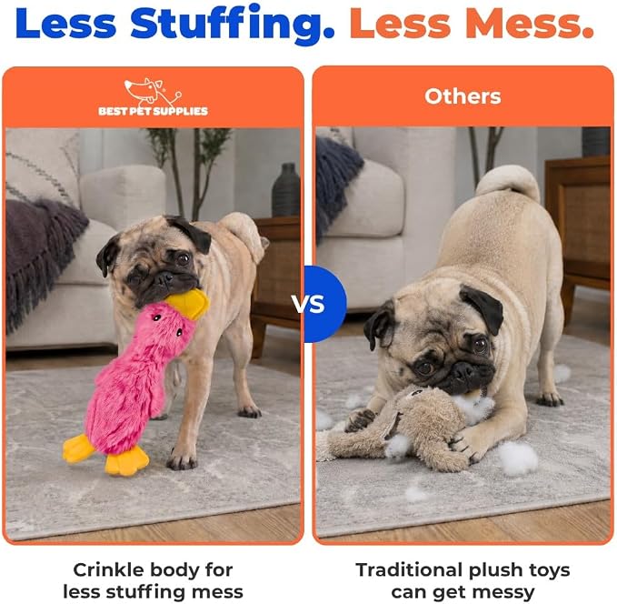 Best Pet Supplies Interactive Squeaky Dog Toy - Crinkle Duck, Pink | Stuffing Free Body, Soft, Squeaks & Crinkles, No Mess, Perfect for Moderate Chewers, Toss and Fetch Play