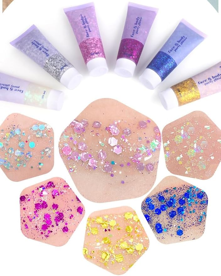 Silver Hair Glitter,Sparkling Neon Outfit Party Holographic Sequins Paint Body Glitter Gel Makeup.(05# Silver)