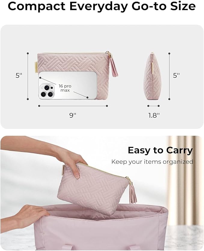 BAGSMART Small Makeup Bag, Elegant Cosmetic Pouch with Tassel, Soft Water-Resistant Travel Organizer for Women, Cosmetics & Everyday Essentials