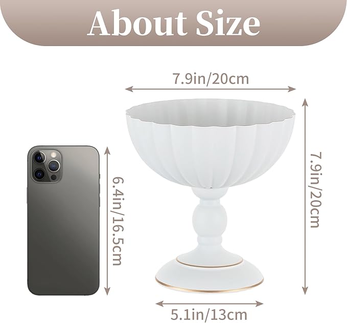 Sziqiqi White Urn Vase for Centrepieces, Wedding Compote Vase, 10Pcs | 7.9in Tall Metal Flower Arrangements, Vase for Centrepieces Floral Planter, Decorative Footed Bowl, For Party, Event
