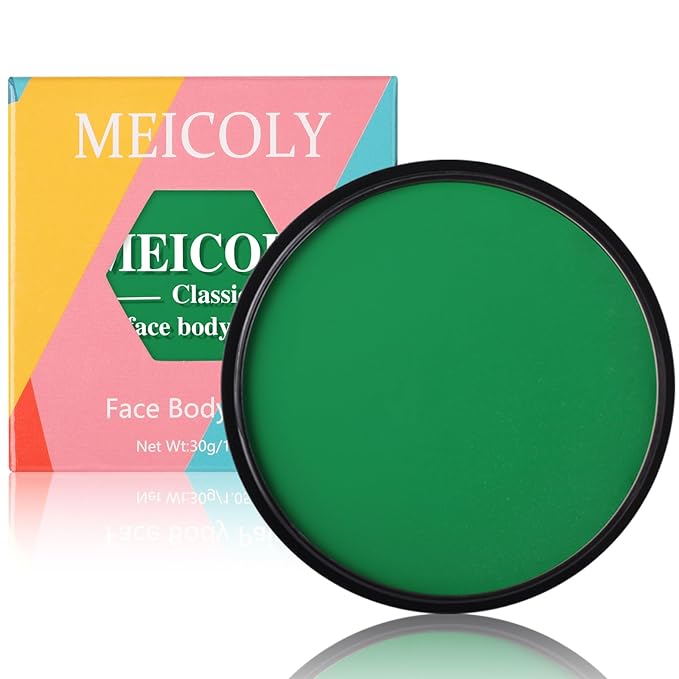 MEICOLY Washable Green Face Body Paint,Christmas Stocking Stuffers,Green Body Paint for Halloween Elphaba Witch Makeup,Hunting Hulk Camo Face Paint for Adults and Kids,St Patricks Day Accessories
