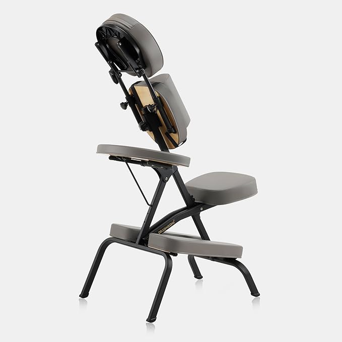 Aluminum Light-Weight Adjustable Folding Portable Travel Massage Chair with Backpack 402 Keanu (Grey)