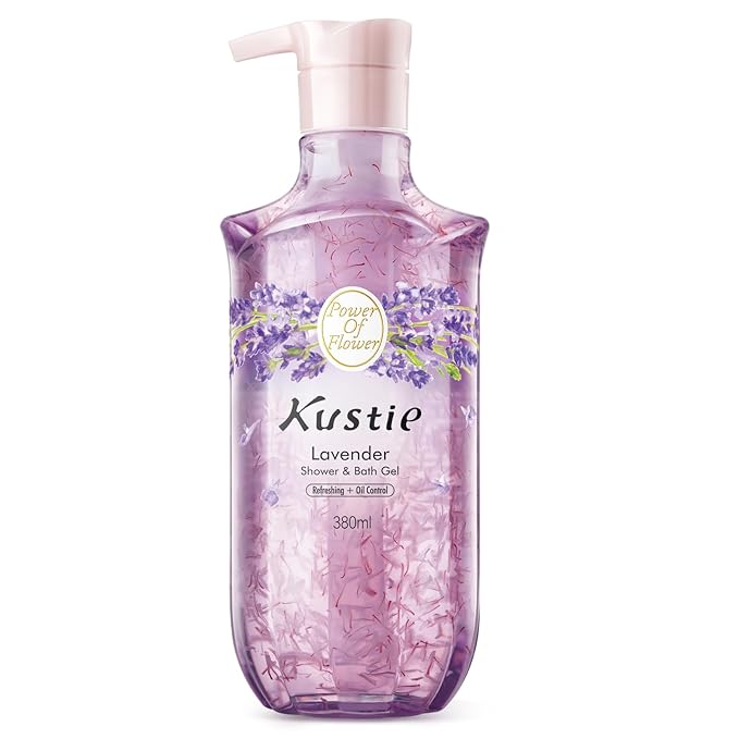 Kustie Lavender Petal Body Wash – Real Visible Provence Petals with Tea Tree Oil | Oil-Control & Pore-Clearing Cleanser for Balanced Skin | Free From Paraben, Sulfate & Phthalate | 12.8 Fl Oz