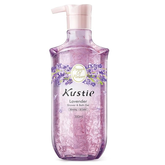 Kustie Lavender Petal Body Wash – Real Visible Provence Petals with Tea Tree Oil | Oil-Control & Pore-Clearing Cleanser for Balanced Skin | Free From Paraben, Sulfate & Phthalate | 12.8 Fl Oz