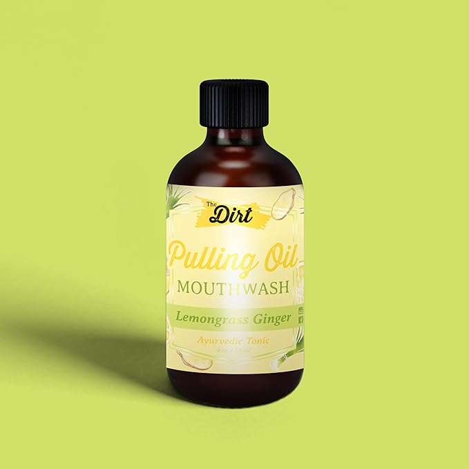 THE DIRT Oil Pulling Mouthwash - Gluten Free - Removes Plaque, Tartar, Bad Breath & Whitens Teeth (Lemongrass & Ginger, 4 Ounce)