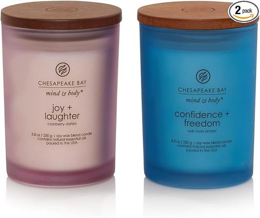 Chesapeake Bay Candle Medium Jar Candles | Joy + Laughter (Cranberry Dahlia) and Confidence + Freedom (Oak Moss Amber) 2 Count Home Décor