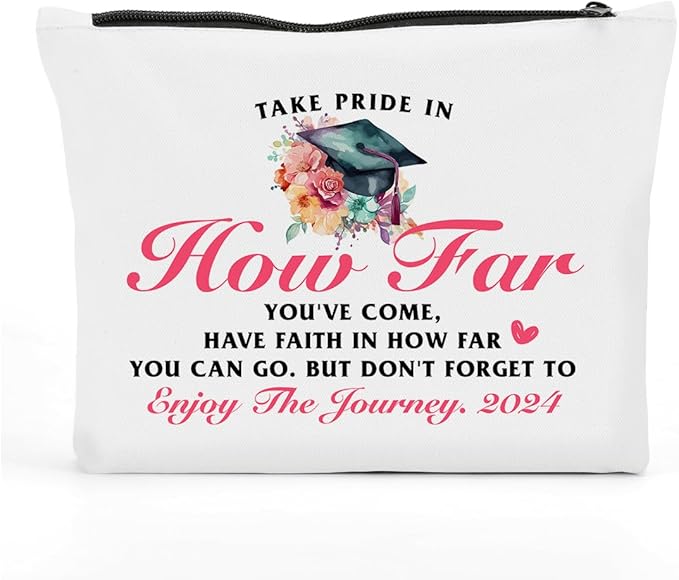 Graduation Gifts for Women, Class of 2024 Gifts, 2024 Graduation Congratulations Gifts Cosmetic Bag, Take Pride in How Far You've Come Makeup Bag, Cheer Up Birthday Gifts for Friend Sister