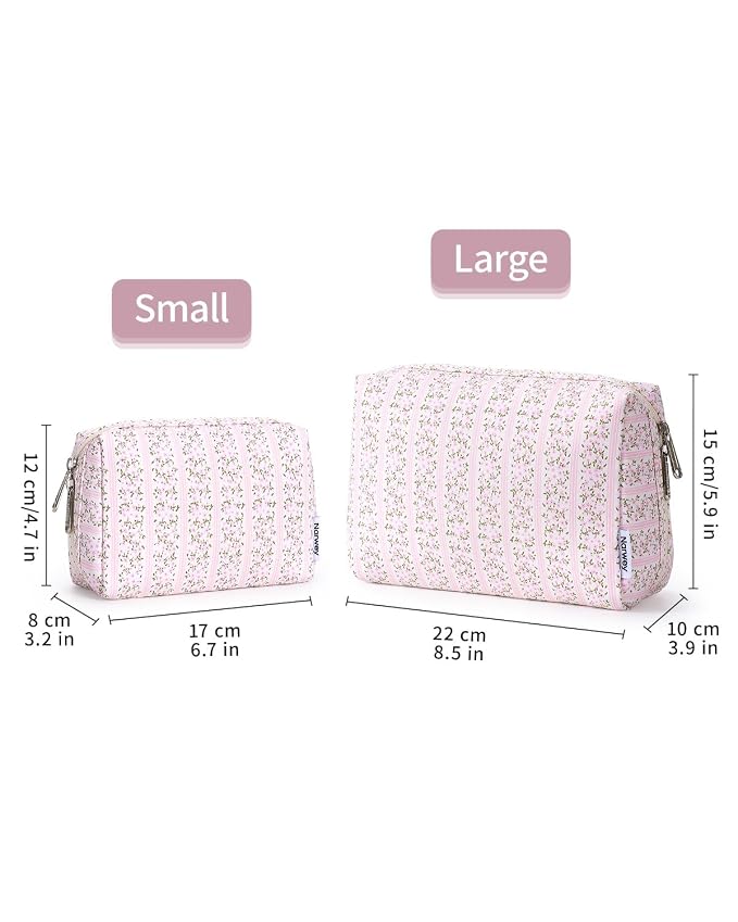 Narwey Small Cute Floral Makeup Bag for Purse Mini Cosmetic Bag Travel Makeup Pouch Zipper Pouch Cute Make up Bags with Compartments for Women Girls (Pink Flower Buds, Small)