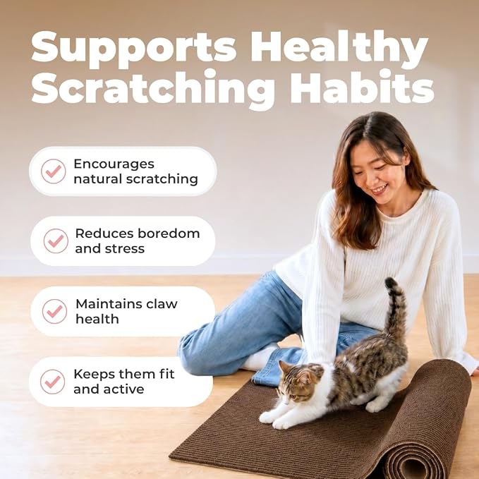 Catify Peel & Stick Cat Scratching Mat - Brown, L:78" | 78" x 15", Self-Adhesive Scratch Carpet, Furniture Protector for Couch, Sofa, Wall & Door, Indoor Kittens & Cats