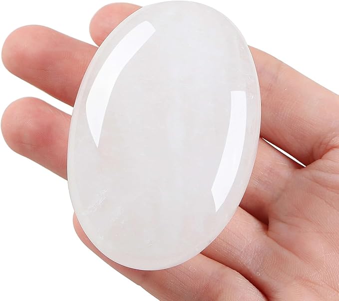 LAIDANLA Clear Quartz 2.4" Large Palm Stone Healing Crystals Natural Gemstones Calming Effects Energy Balancing Reiki Polished Worry Stone Cleansing Protection Anxiety Stress Relief Therapy 1PC