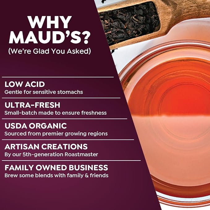 Maud's Organic English Breakfast Black Tea Pods, 48 ct, Single Serve Pods – 100% Gourmet Blended Tea Leaves, Compatible with Keurig K Cups Maker