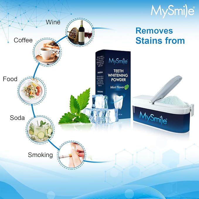MySmile Teeth Whitening Powder for Tooth Whitening, Toothpaste Natural Powder Teeth Whitener, Enamel Safe Whitening Tooth Cleaning Powder, Tooth Stain Remover and Polisher, Fresh Mint