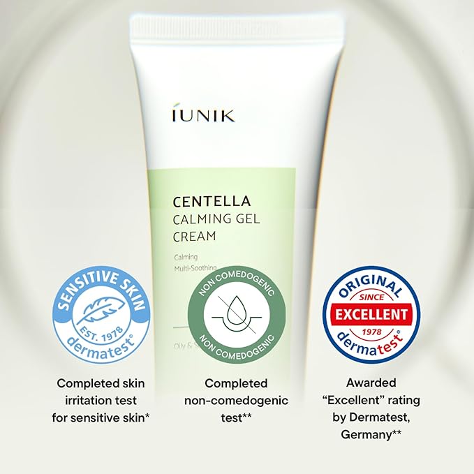 IUNIK Centella Calming Gel Cream Vegan Non-Sticky Moisturizing Blemish Care w/Centella Asiatica Tea Tree Soothes Acne Rosacea Oily & Sensitive Skin Korean Skincare