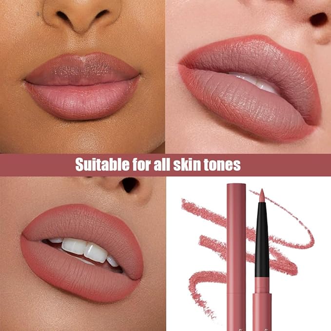 Gel Lip Liner Pencil for Women, Nude Peach Matte Long Lasting Lip Liner Lipstick 24 Hour, High Pigmented Lips Makeup Retractable Liners Waterproof Smudge Proof, Vegan & Cruelty-Free 02