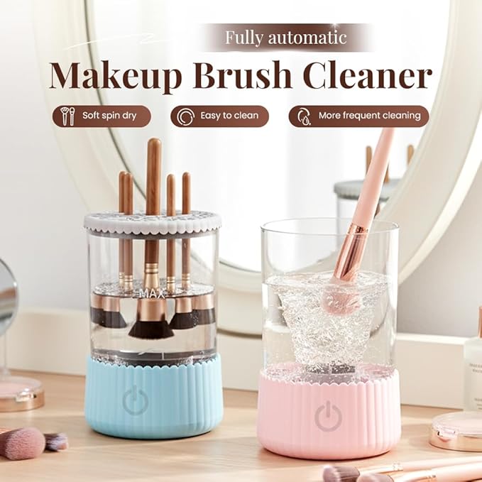 Electric Makeup Brush Cleaner Machine, 2026 New Automatic Spinning Make Up Brush Washer Portable Makeup Brushes Cleanser for All Size Beauty Makeup Brushes (Blue)
