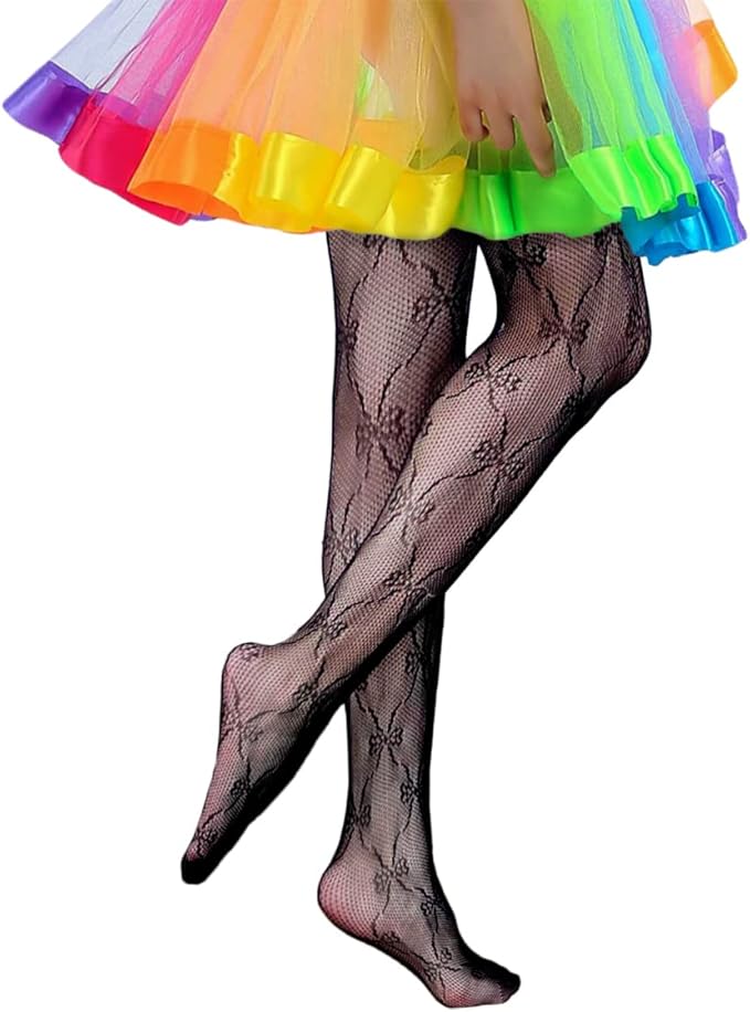 Girls Fishnet Stockings for Princess Dress High Waist Mesh Tights Cute Pattern Knit Socks
