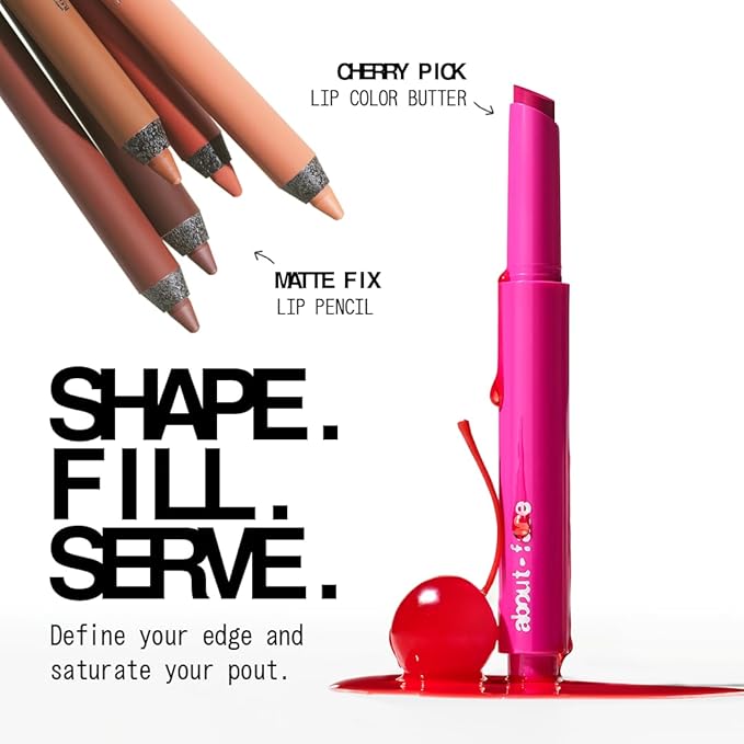 about-face Matte Fix Lip Pencil 4Ever Flame – Long-Wear, Creamy Matte Lip Liner with Hyaluronic Acid & Vitamins C & E – Vegan, Cruelty-Free, Clean Beauty – 0.042 oz (Cherry Red)