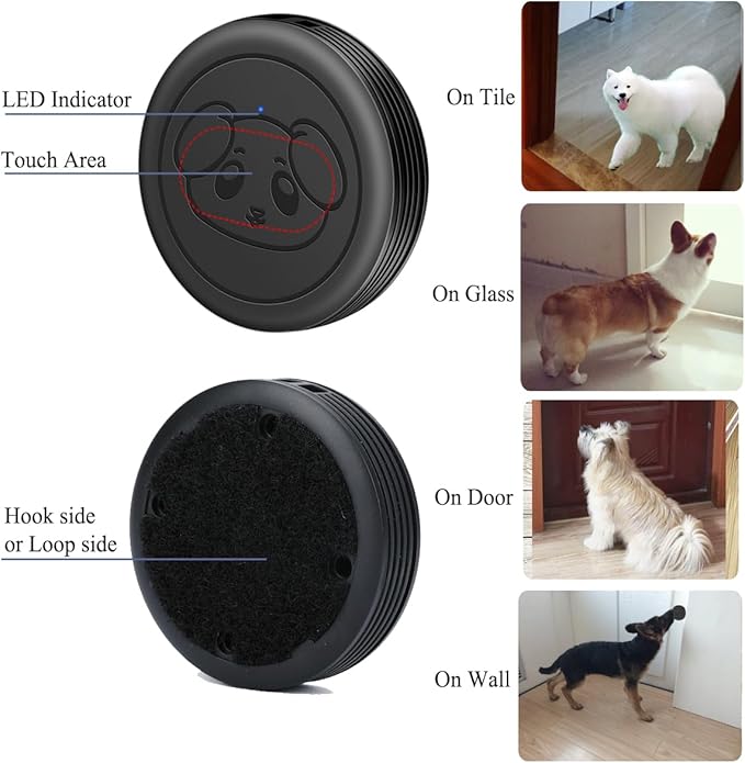 Dog Door Bell, Wireless Doggie Doorbells for Potty Training, Door Bell for Dogs to Go Outside, Dog Bells (Black, 1 Receiver 4 Transmitters)