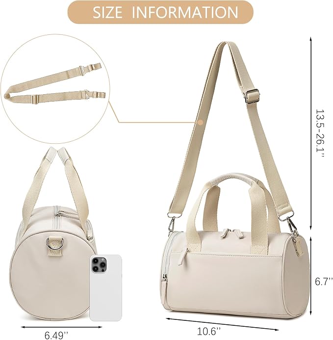 Mini Gym Bag for Women Girls Cute Small Duffle Bag 12'' with Multifunctional Pockets Workout Sport Bags Dance,Fitness,Yoga (Beige-Gray)