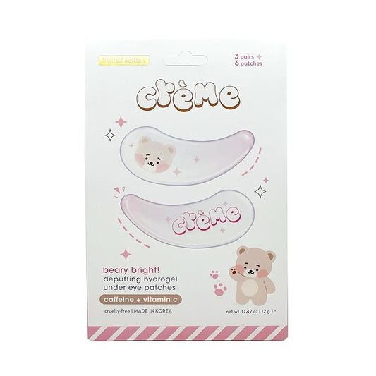 The Crème Shop Boba Bears Beary Bright Under Eye Patches - Under Eye Patches for Puffy Eyes and Dark Circles - Made with Caffeine & Vitamin C (3 Pack)