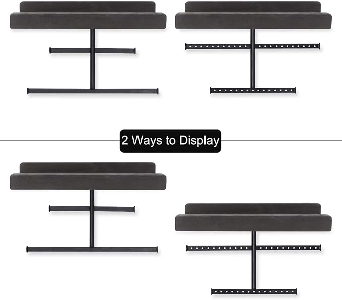 Keebofly Hanging Wall Mounted Jewelry Organizer with Rustic Wood Jewelry Holder Display for Necklaces Bracelet Earrings Ring Set of 2 Black,[Patented]