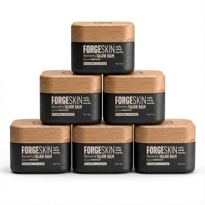 Forge Skin® Wrinkle Defense Beef Tallow Balm for Men [TALLOW-BASED] Moisturizer for Face Hydration - Hydrating AntiAging Skin Cream Natural Facial Skincare Lotion with Essential Oils (1.7oz Each) 6pk