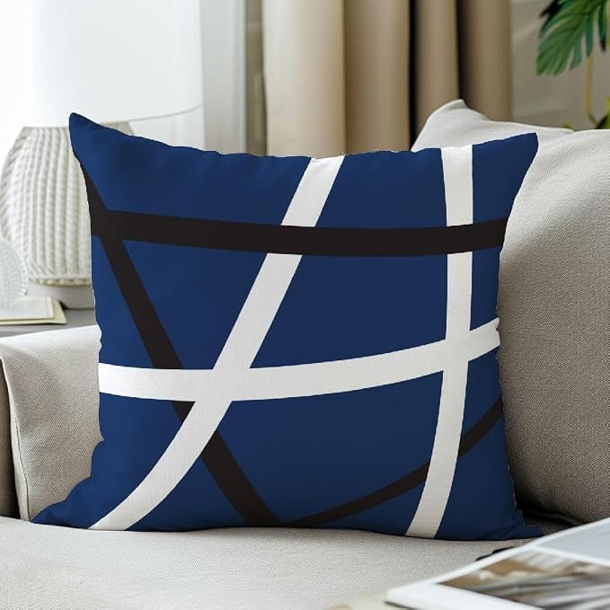 Modern Art Geometric Pillow Cover, Decorative Throw Pillow Covers Blue White Abstract Artwork Cushion Cover for Bedroom Sofa Living Room 24 x 24 Inch Set of 2