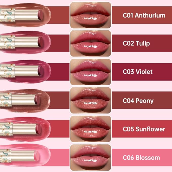 CATKIN Glossy Lip Balm Ultra Hydating Glow Lip Tinted Jelly Plump Melting Balm Shea Butter Repair Soothing For Dry Lips Dewy Finished 0.12 oz C02 TULIP