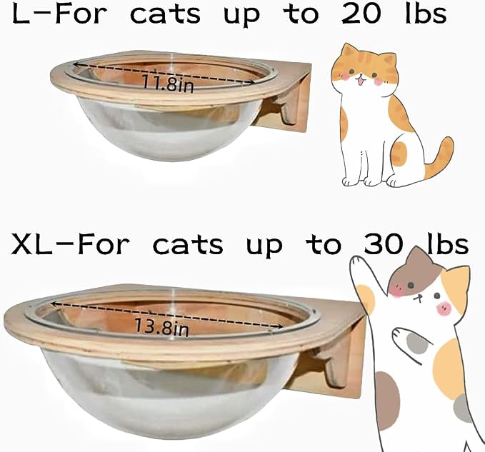 Cat Wall Shelves Wood for Large Cats,Wall Cat Bed Bubble House, Cat Wall Beds Furniture for Indoor Cats Large Size, Cat Perch Transparent Capsule Bed Cat Steps (Capsule Bed Set-1L)