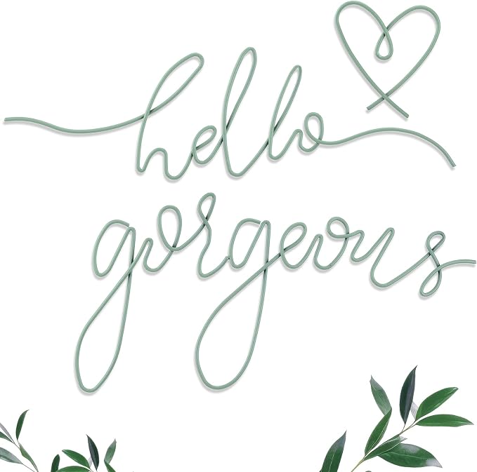 Hicarer Metal Hello Gorgeous Wall Art Minimalist Wall Decor,Green,Classic | for Bedroom Bathroom Living Room Dressing Room Salon Vanity Office Home Decoration, Easy to Install