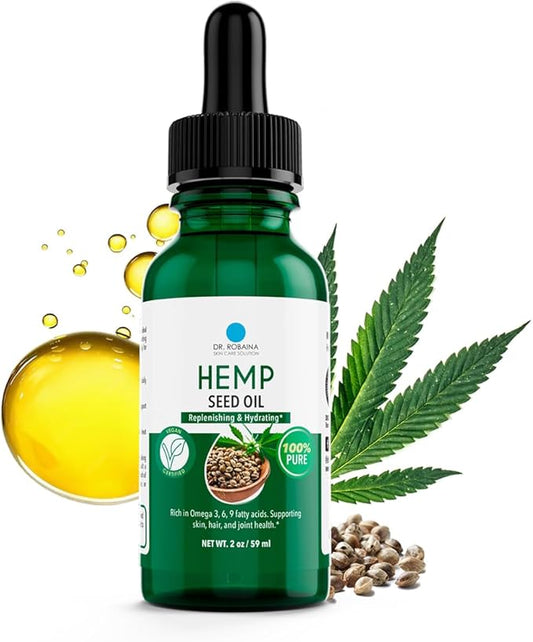 Dr. Robaina Hemp Seed Oil 2 oz – Cold Pressed for Skin & Massage – Deep Hydration, Omega 3 6 9 – Fast Absorbing, Non-Greasy – Made in USA – No Additives