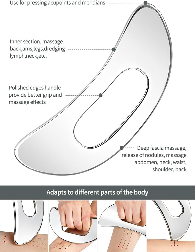 2-in-1 Stainless Steel Gua Sha Massage Tool Set, Muscle Scraper & IASTM Tools for Soft Tissue Mobilization, Myofascial Release, Body Skin Massage, Physical Therapy Sore Muscle Relief with Travel Pouch
