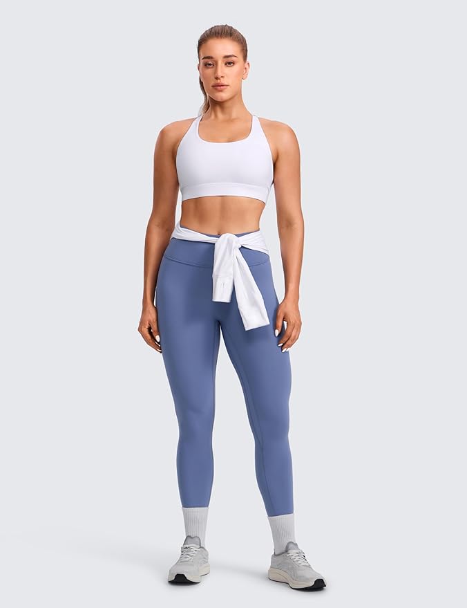CRZ YOGA Butterlift Wide Criss Cross Straps Supportive Sports Bras for Women - Medium Impact Strappy Gym Padded Workout Top