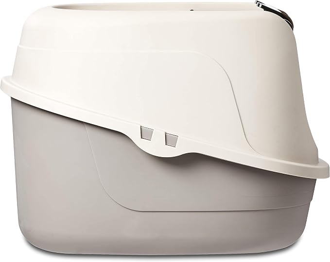 Amazon Basics No-Mess Hooded Enclosed Cat Litter Box with Odor Control and Swinging Door, Standard, 21" x 16" x 15", Multicolor