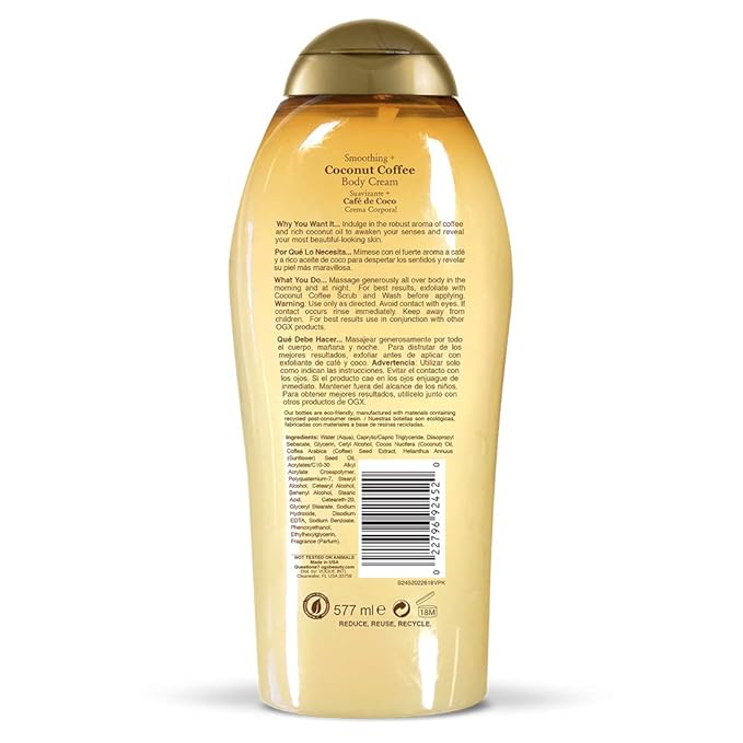 OGX Smoothing + Coconut Coffee Body Cream 19.5 oz,(Pack of 4)