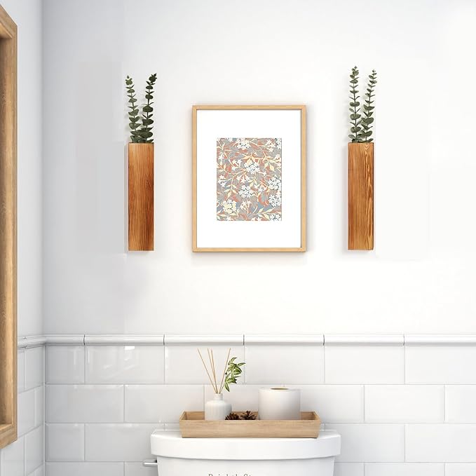 2 Pack Wood Wall Planters with 4 Faux Eucalyptus Stems for Wall Decor
