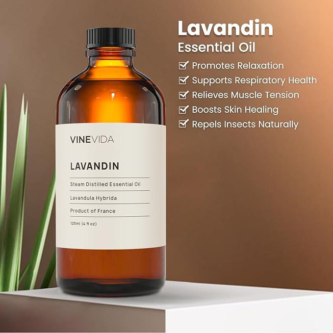 VINEVIDA Lavandin Essential Oil 4 oz - Undiluted Lavandin Oil - DIY Candle Scents for Candlemaking - Bulk Essential Oil for Soap Making