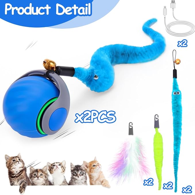 2PCS Interactive Cat Toy Ball, Rechargeable Cat Toys for Indoor Cats