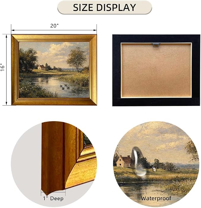 Gold Framed Vintage River Landscape Wall Art With Ducks Cottage Core Artwork Country Landscape Canvas Print for Living Room Bedroom Bathroom Decor