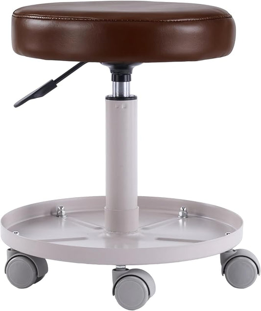 Rolling Salon Stool with Storage Tray (Coffee)