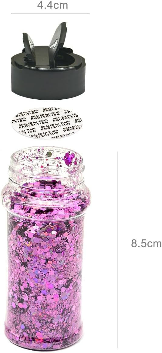 Electric Bliss Beauty - Ultra Pink Holographic Craft & Beauty Glitter - 2oz/56g - 24 Colors - Cosmetic Grade - Easy-Pour Shaker Jar with Dual-Flip Cap