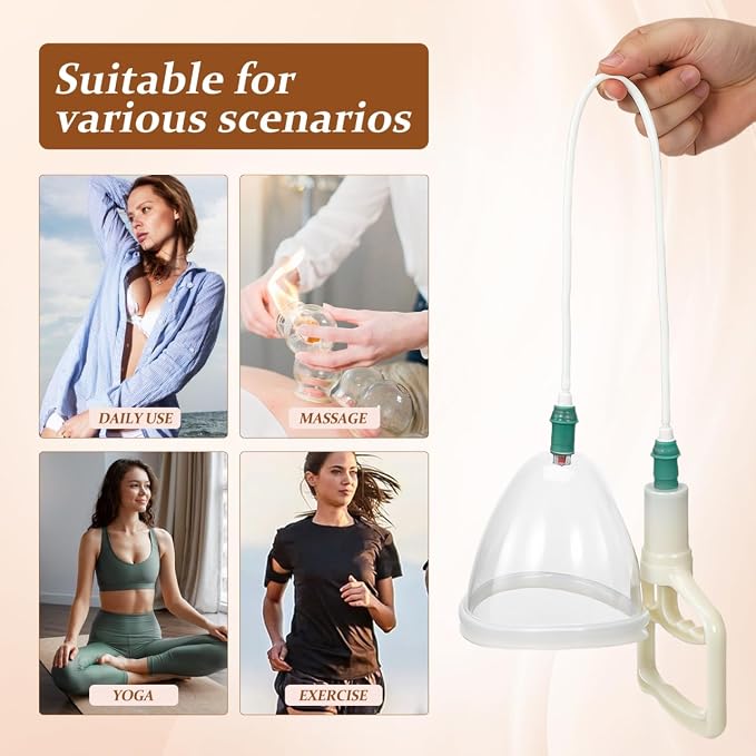Ciieeo Vacuum Cupping Cup Hand Pump Set Breast Vacuum Cupping Buttock Lift Body Massage Cupping Set for Massage Therapists Cupping Machine Accessories for Women Ladies White