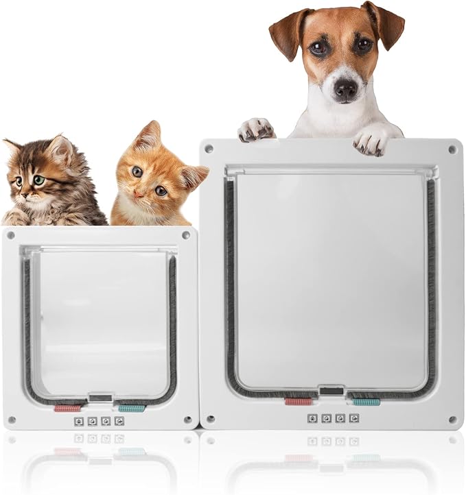 Cat Flap Door 4 Way Locking Weatherproof Pet Doors for Interior Exterior Sliding Door Doggie Door Insert