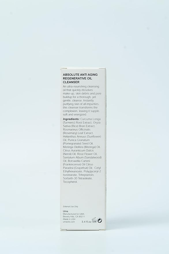 UMA Absolute Anti Aging Regenerative Oil Cleanser | Ayurvedic Oil Cleanser removes makeup & sunscreen | Facial Cleanser for Sensitive, Normal & Oily Skin | 100% Natural Skincare (3.4 oz | 100 ml)