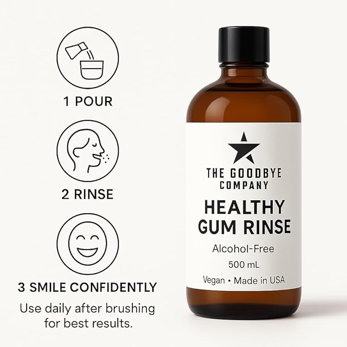 The Goodbye Company Healthy Gum Rinse – Handcrafted Natural Mouthwash for Bleeding Gums, Receding Gums & Fresh Breath | Organic Herbal Blend with Essential Oils | Small Batch Made in Florida