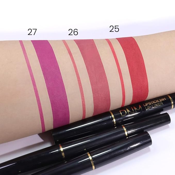 BINGBRUSH 3Pcs Double Ended Light Red Purple Matte Lip Liner and Lipstick Makeup Combo Set for Women,Lipliner 24 Hours Original Waterproof Long Lasting Lip Stains Pencil Kit Set