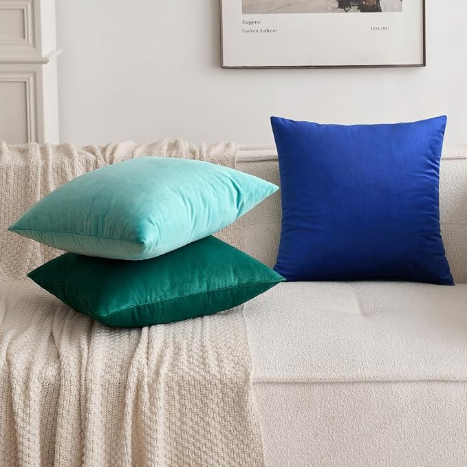 MIULEE Velvet Throw Pillow Covers 20x20 Inch Pack of 2 Royal Blue | Soft Solid Decorative Pillow Covers, Modern Luxury Home Decor, for Couch Chair Sofa Bedroom Livingroom