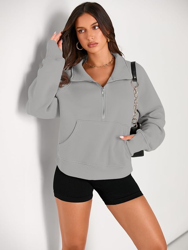 AUTOMET Womens Sweatshirts Half Zip Fleece Pullover Fall Outfits | Fall Fashion Clothes 2026,Cropped Sweatshirts,Cute Y2k Tops,Quarter Zipper Sweater,Winter Loungwear Outfits